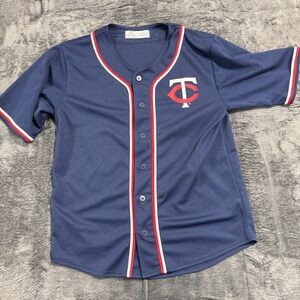 MLB Minnesota Twins Baseball Jersey Youth XXL 18 Navy Blue Button Front Logo